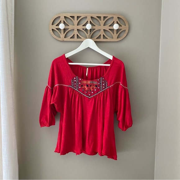 Free People Santa Fe Boho Top Red Sz Medium - Picture 1 of 11